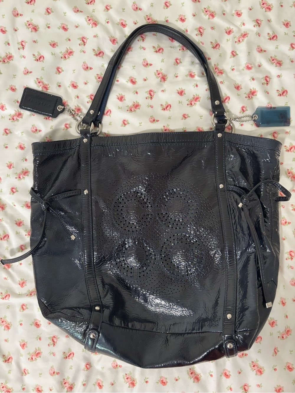 Coach blue Patent Perforated Logo Tote